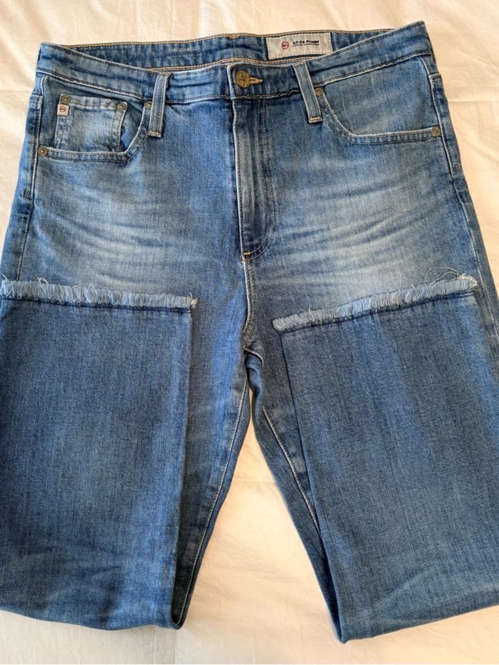 AG Isabelle Straight Leg Crop Jeans Size 30 High Rise Raw Hem Designer Denim - Picture 4 of 7